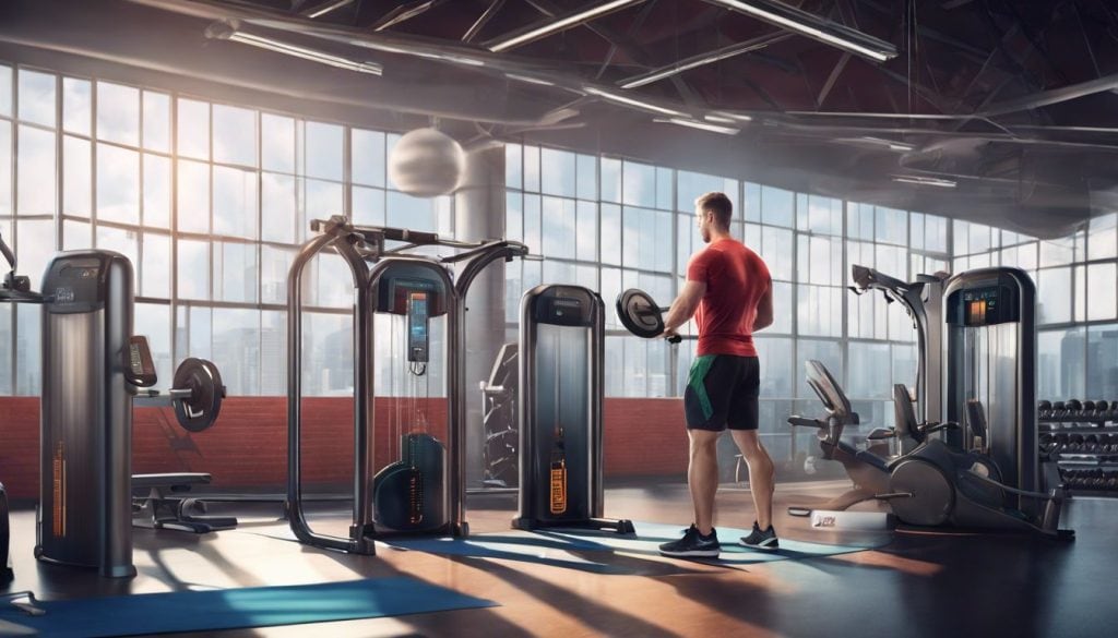 Een persoon meet zijn creatinewaarden in een moderne sportschool.