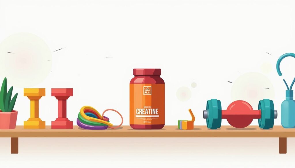 Minimalistische vectorillustratie van ALDI Creatine op een gymplank.
