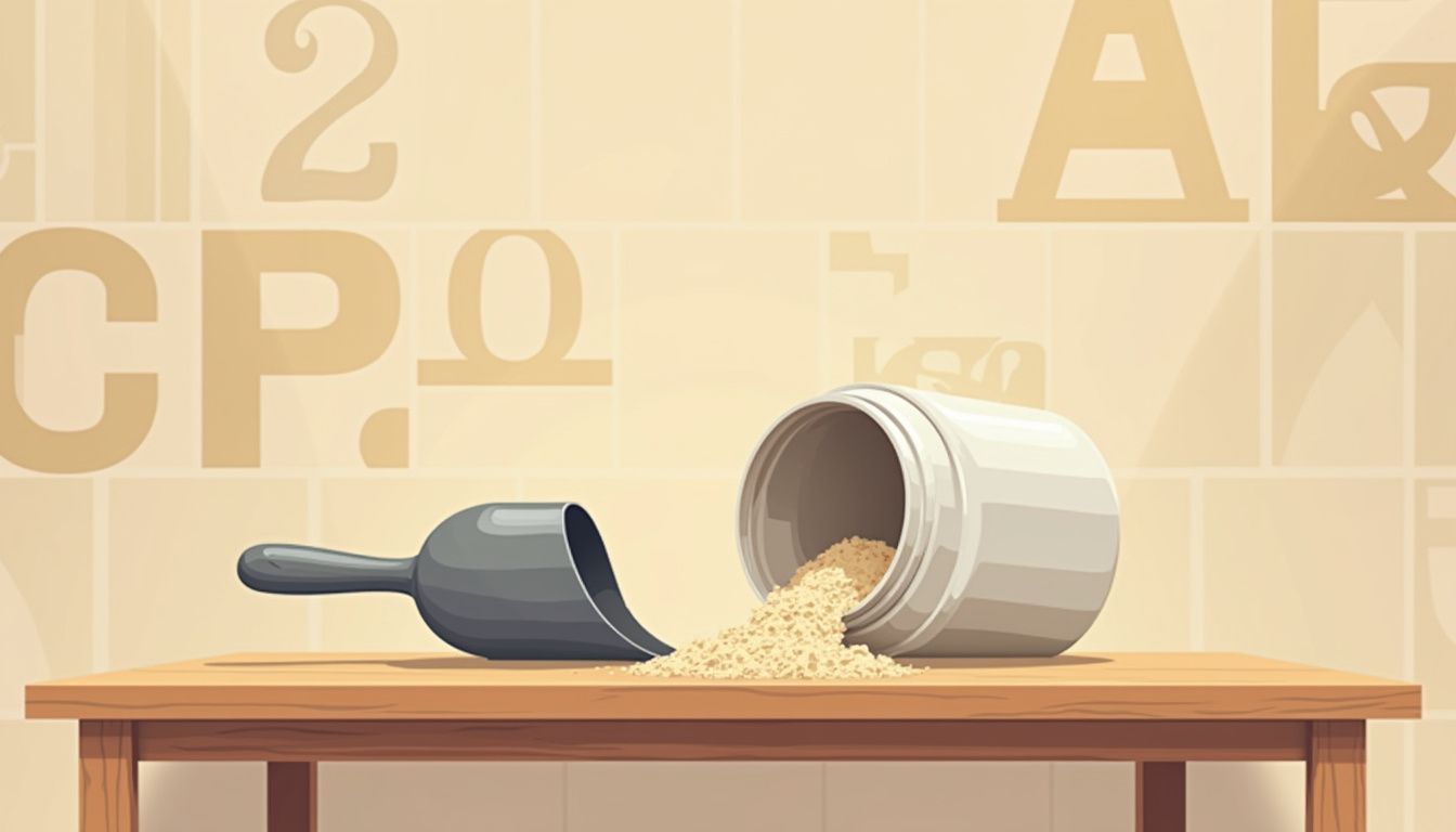 Minimalistische vectorillustratie van creatinecontainer op houten tafel.