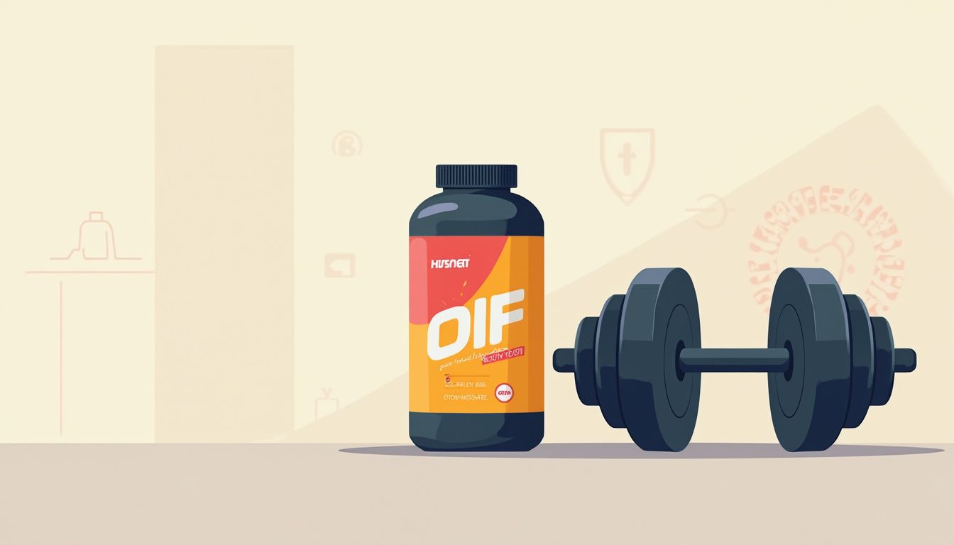 Minimalistische vectorillustratie van creatinecontainer en gewichten in home gym. Minimalistische vectorillustratie van creatinecontainer en gewichten in home gym.