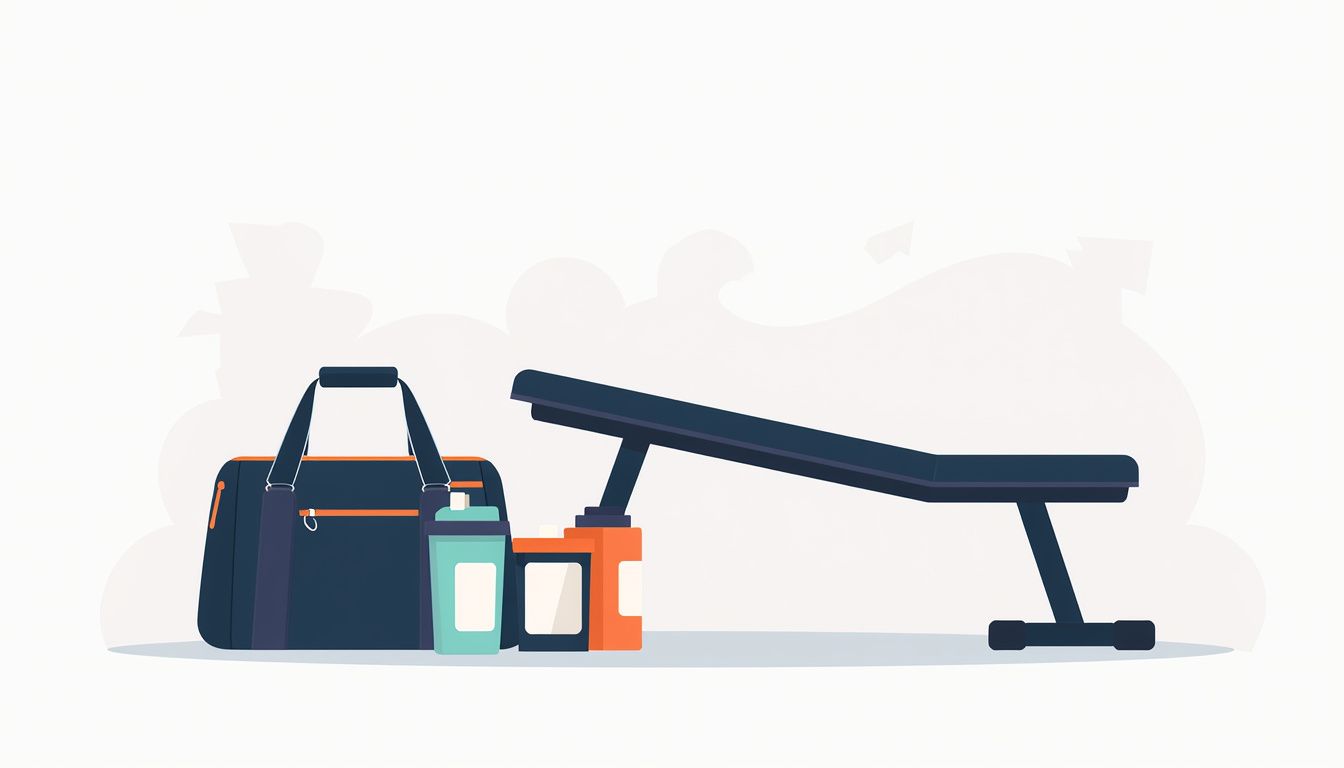 Minimalistische flat design illustratie van een gymtas op een bank. Minimalistische flat design illustratie van een gymtas op een bank.