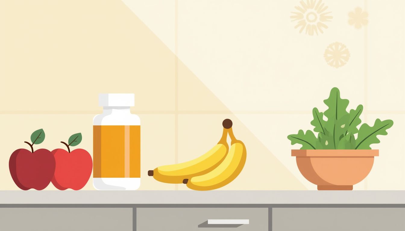 Minimalistische illustratie van een creatinefles op een moderne keukenblad. Minimalistische illustratie van een creatinefles op een moderne keukenblad.