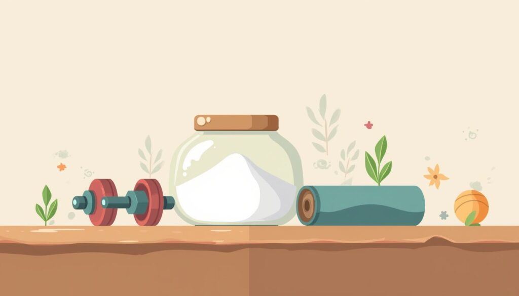 Minimalistische illustratie van een glazen jar met creatinepoeder.