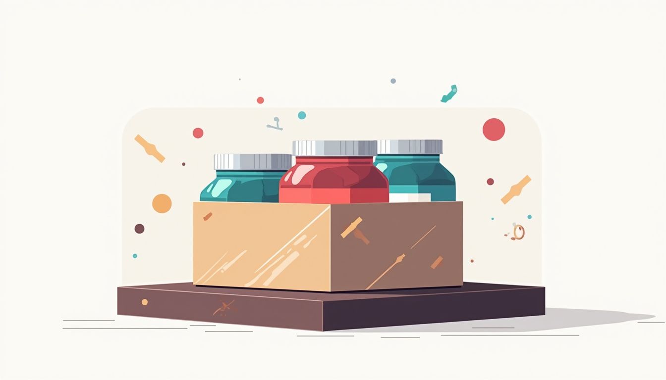 Minimalistische vectorillustratie van een opslagdoos met creatine potten.