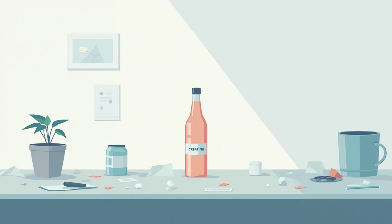 Minimalistische vectorillustratie van een creatinefles met geometrische vormen. Minimalistische vectorillustratie van een creatinefles met geometrische vormen.