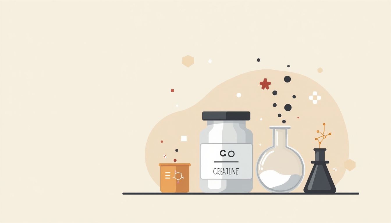 Minimalistische vectorillustratie van een creatinejar en laboratoriumapparatuur. Minimalistische vectorillustratie van een creatinejar en laboratoriumapparatuur.