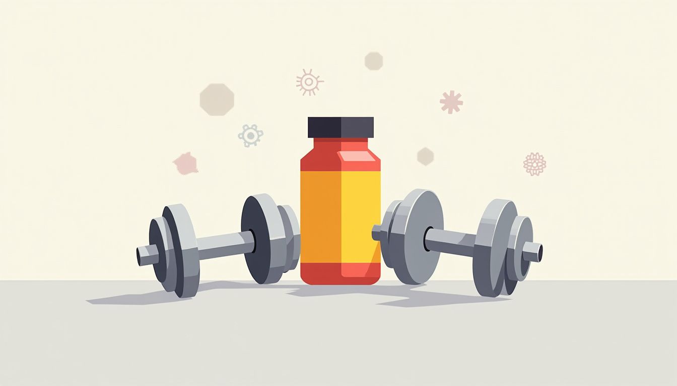 Minimalistische vectorillustratie van een creatinefles en dumbbells. Minimalistische vectorillustratie van een creatinefles en dumbbells.