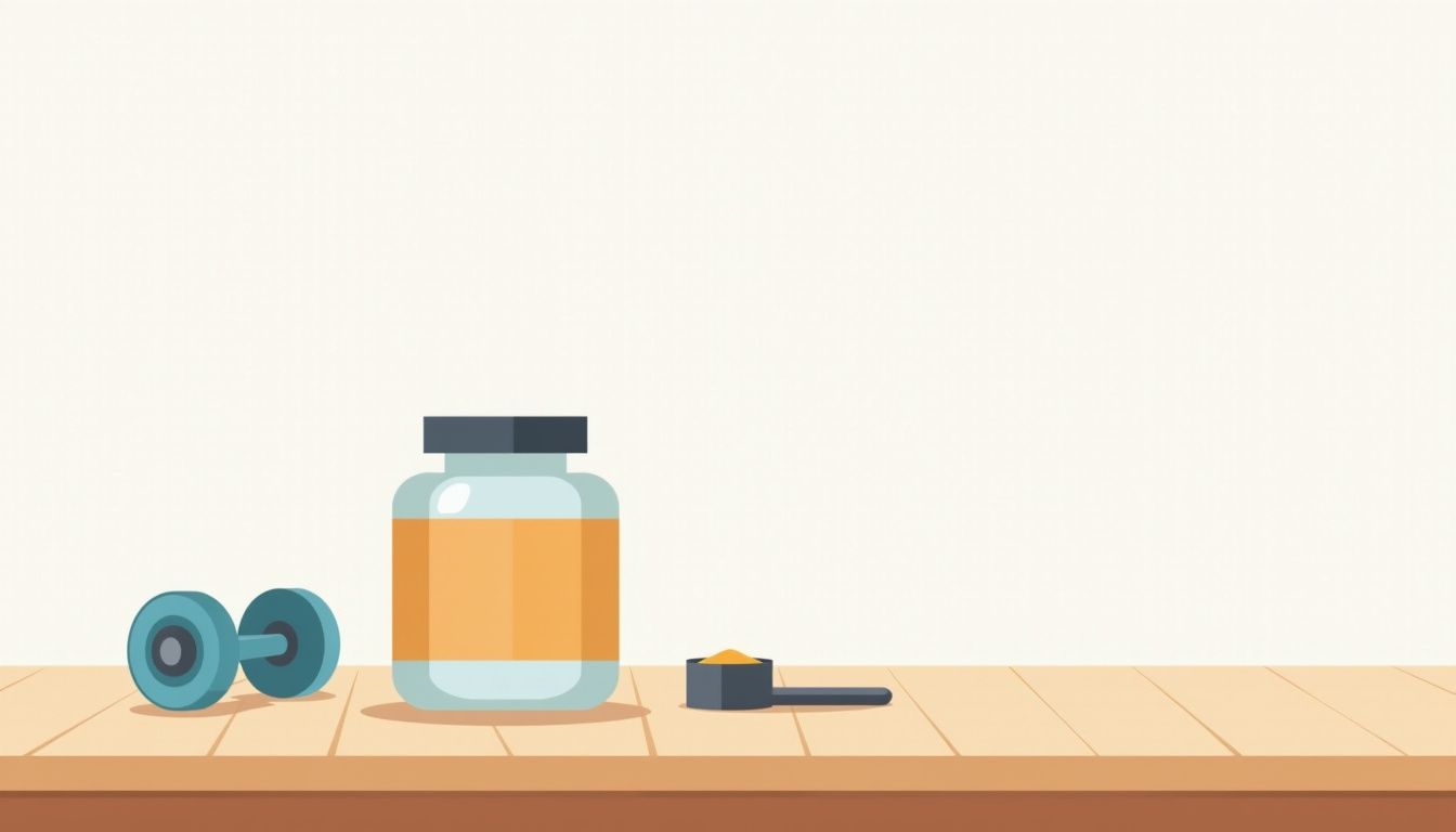 Minimalistische vectorillustratie van creatinepoeder op een houten tafel. Minimalistische vectorillustratie van creatinepoeder op een houten tafel.