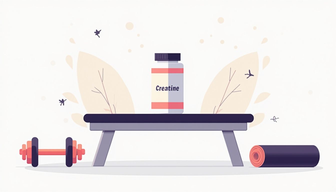 Minimalistische illustratie van Flinndal Creatine op een gymbank. Minimalistische illustratie van Flinndal Creatine op een gymbank.