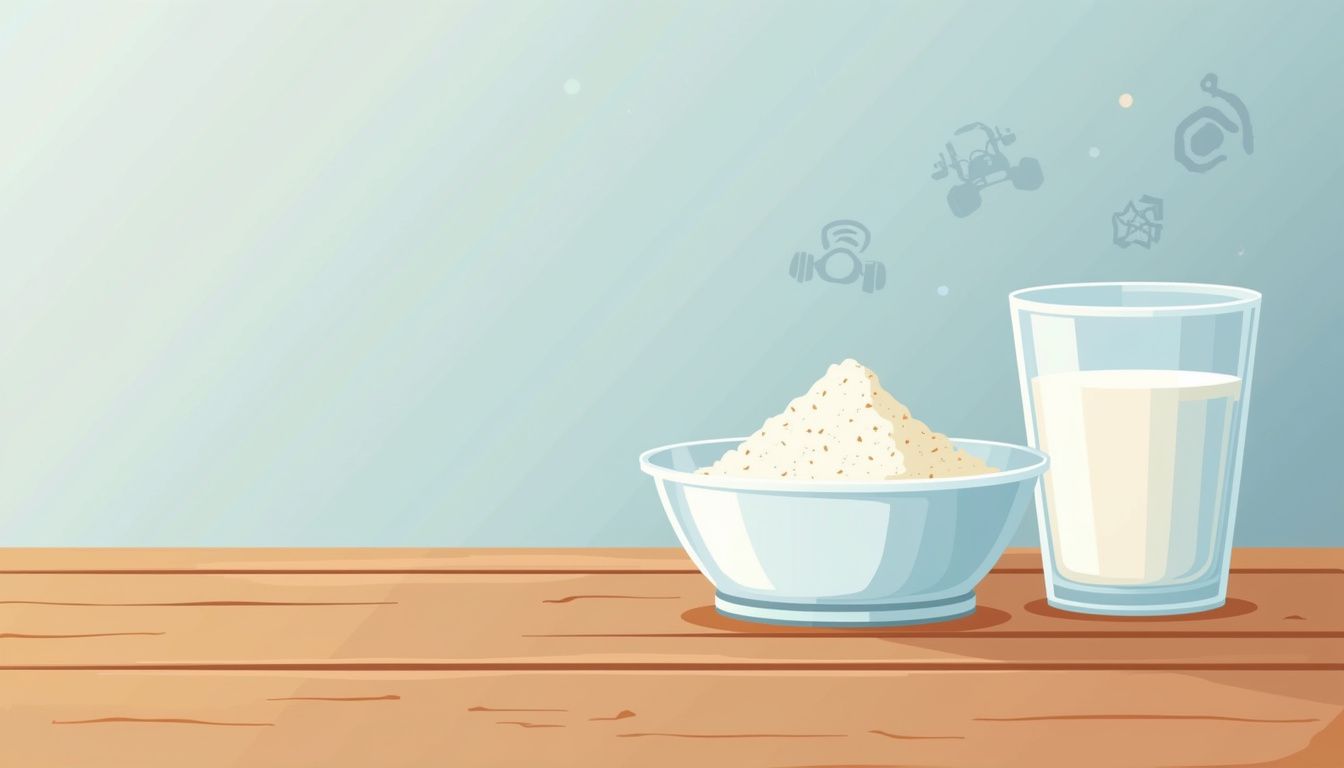 Minimalistische illustratie van creatinepoeder en een glas water. Minimalistische illustratie van creatinepoeder en een glas water.