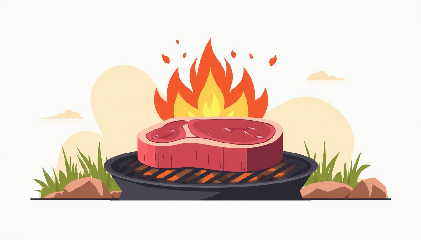 Een minimalistische vectorillustratie van een steak op een barbecue. Een minimalistische vectorillustratie van een steak op een barbecue.