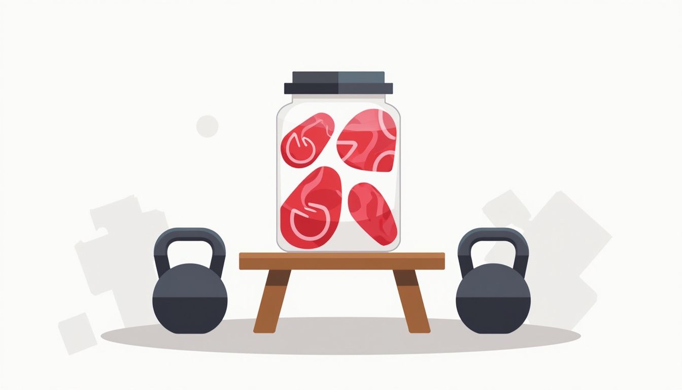 Minimalistische illustratie van een glazen pot met rode vleesvormen. Minimalistische illustratie van een glazen pot met rode vleesvormen.