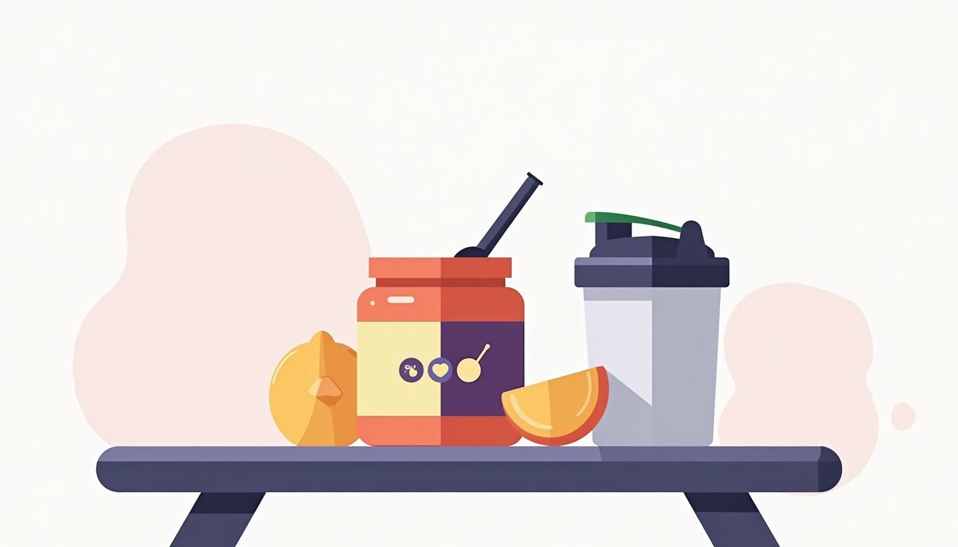 Minimalistische illustratie van een pre-workout container en shaker fles. Minimalistische illustratie van een pre-workout container en shaker fles.