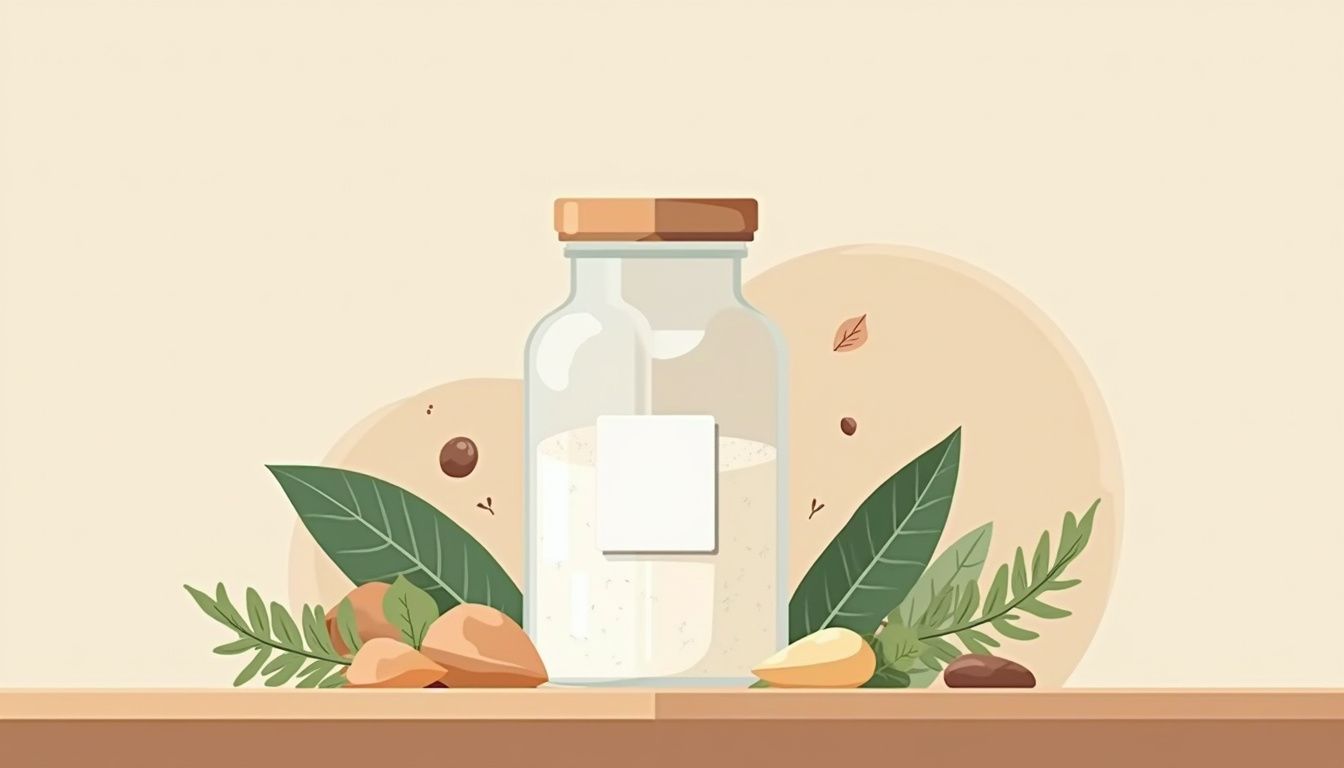 Minimalistische illustratie van een glazen pot met creatinepoeder. Minimalistische illustratie van een glazen pot met creatinepoeder.