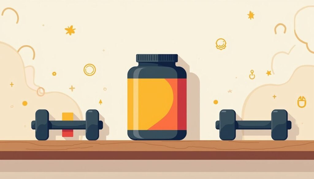 Vectorillustratie van een ongeopende pot creatine op een houten plank.